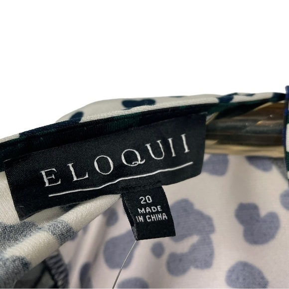 ELOQUII ANIMAL PRINT A LINE PUFF LONG SLEEVE KEYHOLE NECK COLLAR MIDI DRESS - Picture 14 of 16